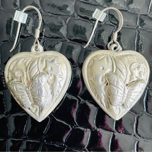 Butterfly Seahorse Spring Summer Love 3D Heart Dangle Sterling Silver Ea… - Picture 1 of 5